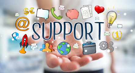 Businessman using hand-drawn support text presentation