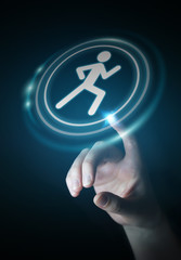 Young woman using running application to check her performances 3D rendering