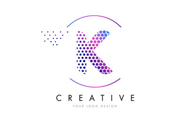 K Pink Magenta Dotted Bubble Letter Logo Design Vector