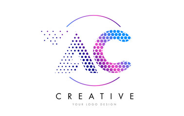 AC A C Pink Magenta Dotted Bubble Letter Logo Design Vector
