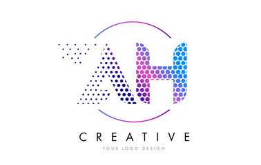 AH A H Pink Magenta Dotted Bubble Letter Logo Design Vector