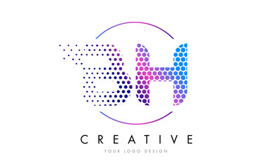 BH B H Pink Magenta Dotted Bubble Letter Logo Design Vector