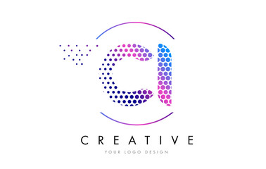CI C I Pink Magenta Dotted Bubble Letter Logo Design Vector