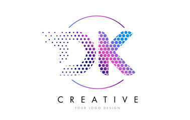 DK D K Pink Magenta Dotted Bubble Letter Logo Design Vector