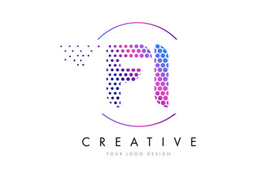 FI F I Pink Magenta Dotted Bubble Letter Logo Design Vector