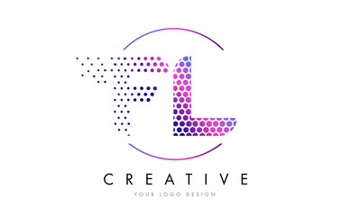 FL F L Pink Magenta Dotted Bubble Letter Logo Design Vector