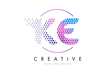KE K E Pink Magenta Dotted Bubble Letter Logo Design Vector