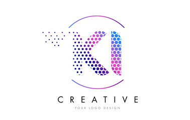 KI K I Pink Magenta Dotted Bubble Letter Logo Design Vector
