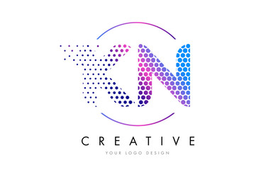 KN K N Pink Magenta Dotted Bubble Letter Logo Design Vector