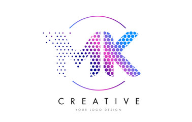 MK M K Pink Magenta Dotted Bubble Letter Logo Design Vector