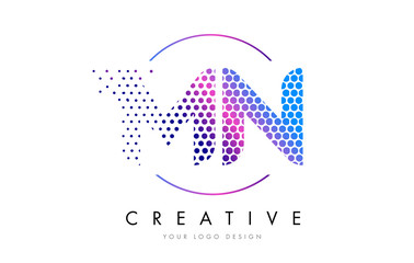 MN M N Pink Magenta Dotted Bubble Letter Logo Design Vector