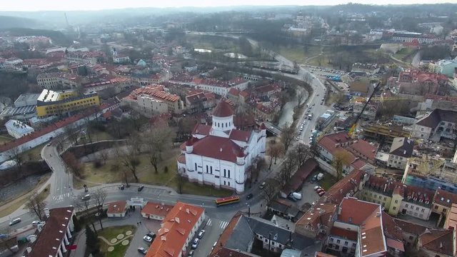 Aerial view of the Cathedral of the Theotokos in an old town of Vilnius at spring time