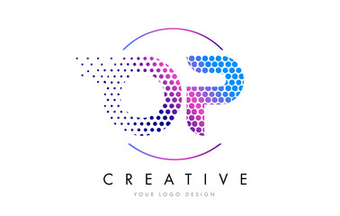OP O P Pink Magenta Dotted Bubble Letter Logo Design Vector