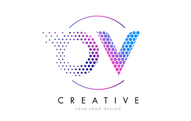OV O V Pink Magenta Dotted Bubble Letter Logo Design Vector