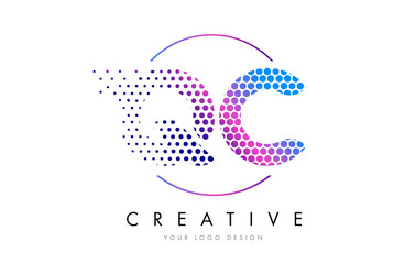 QC Q C Pink Magenta Dotted Bubble Letter Logo Design Vector