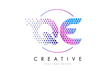 QE Q E Pink Magenta Dotted Bubble Letter Logo Design Vector