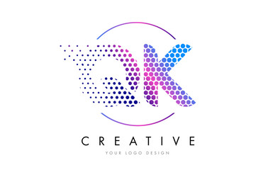 QK Q K Pink Magenta Dotted Bubble Letter Logo Design Vector