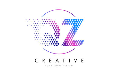 QZ Q Z Pink Magenta Dotted Bubble Letter Logo Design Vector