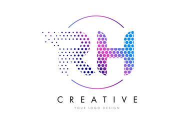 RH R H Pink Magenta Dotted Bubble Letter Logo Design Vector