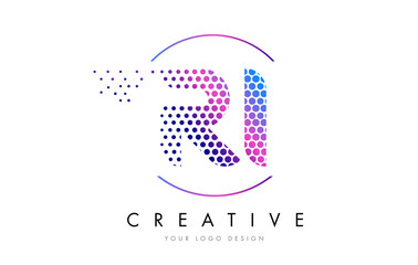 RI R I Pink Magenta Dotted Bubble Letter Logo Design Vector