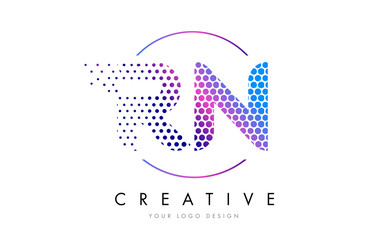 RN R N Pink Magenta Dotted Bubble Letter Logo Design Vector