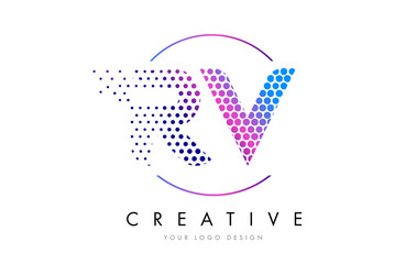 RV R V Pink Magenta Dotted Bubble Letter Logo Design Vector