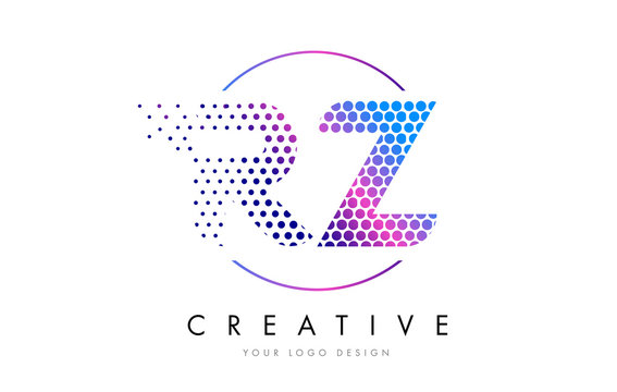 RZ R Z Pink Magenta Dotted Bubble Letter Logo Design Vector