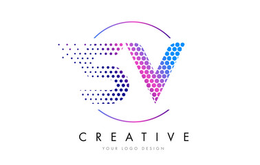 SV S V Pink Magenta Dotted Bubble Letter Logo Design Vector