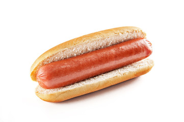 Hotdog with big sausage isolated on white