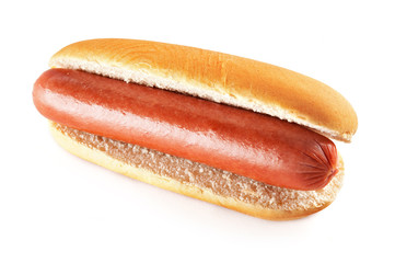 Hotdog with big sausage isolated on white