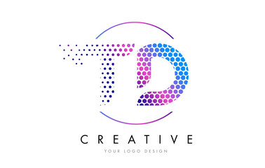 TD T D Pink Magenta Dotted Bubble Letter Logo Design Vector