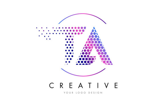 TA T A Pink Magenta Dotted Bubble Letter Logo Design Vector