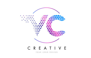 VC V C Pink Magenta Dotted Bubble Letter Logo Design Vector