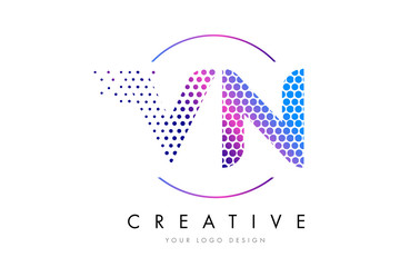 VN V N Pink Magenta Dotted Bubble Letter Logo Design Vector