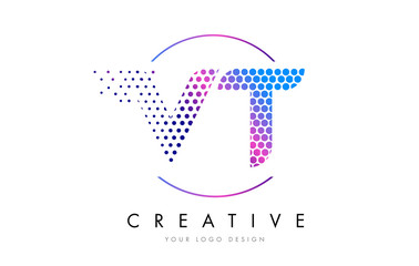 VT V T Pink Magenta Dotted Bubble Letter Logo Design Vector