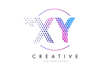 XY X Y Pink Magenta Dotted Bubble Letter Logo Design Vector