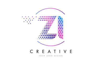 ZI Z I Pink Magenta Dotted Bubble Letter Logo Design Vector