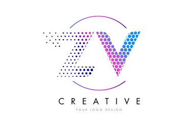 ZV Z V Pink Magenta Dotted Bubble Letter Logo Design Vector