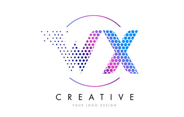 WX W X Pink Magenta Dotted Bubble Letter Logo Design Vector