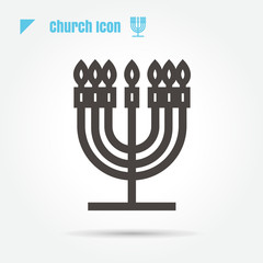 icon Menorah for Hanukkah church vector illustration isolated sign symbol thin line for web, modern minimalistic flat design vector on white background