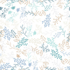 Seamless vector herbal pattern. Doodle flowers ornament in retro style.