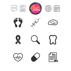Medicine, medical health and diagnosis icons.