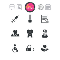 Medicine, medical health and diagnosis icons.