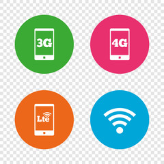 Mobile telecommunications icons. 3G, 4G and LTE.