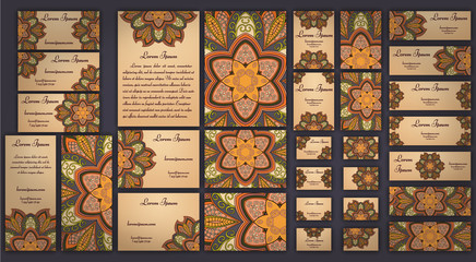 Business and invitation template Cards set with mandala ornament. Vintage decorative elements. Islam, Arabic, Indian, ottoman motifs.