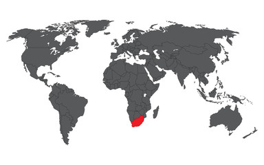 Fototapeta na wymiar South Africa red on gray world map vector