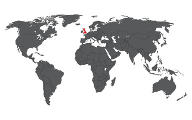 United Kingdom red on gray world map vector