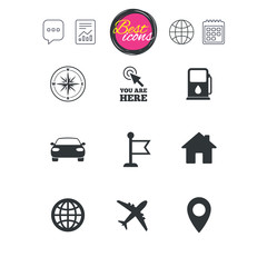 Navigation, gps icons. Windrose, compass signs.