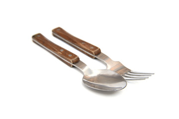 Fork and spoon on a white background