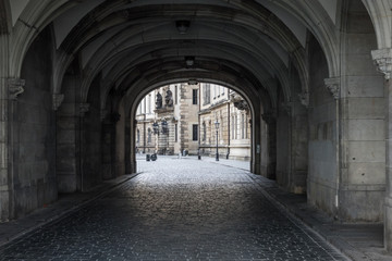 Fototapeta na wymiar Dark stone street in an old town Dresden
